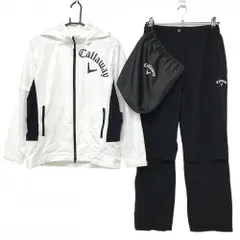 キャロウェイ レインウェア(4WAYブルゾン×パンツ) 白×ダークネイビー 袖フード着脱可 裏地メッシュ レディース L ゴルフウェア Callaway