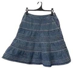 z1628 【美品】TO BE CHIC トゥービーシック デニムスカート 薄ブルー レディース 40サイズ ティアード フレアスカート 金糸