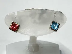 【針に歪み有】 K18WGホワイトゴールド 総重量約1.0g 水色石 ピンク石 ピアス