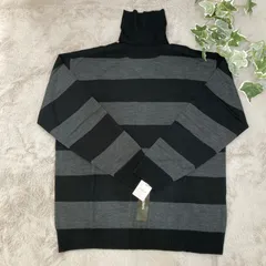 タグ付き新品未使用保管品 メンズ ニット タートルネックセーター  2L 大きいサイズ ボーダー ブラック/グレー  薄手 重ね着