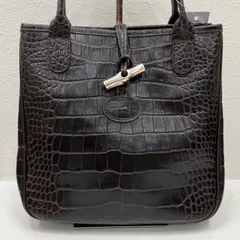7287　LONGCHAMP　ロンシャン　ハンドバッグ　 レザー　クロコ型押し　ブラウン系　茶系　 レディース