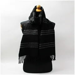 バーバリー ブラックレーベル カシミヤ マフラー ブラック グレー レッド ストライプ 168 32cm 中古 Aランク BURBERRY BLACK LABEL メンズ 男性 防寒 送料無料