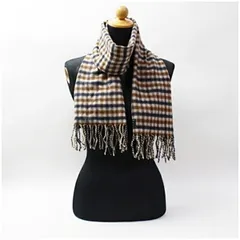 アクアスキュータム カシミヤ マフラー ベージュ チェック 30 148cm