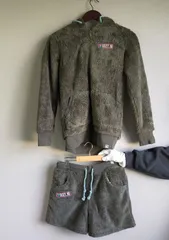 M12005 【セットアップ】 ROXY ロキシー 長袖 フード付 フリースボアジャケット ボアハーフパンツ 上Sサイズ 下Mサイズ カーキ レディース 秋冬