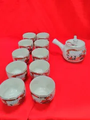 昭和レトロ 九谷焼 茶器セット 片手急須&湯呑み 11点セット 中古品 箱無し Q053