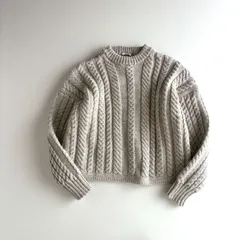 美品 / Guernsey Woollens ガンジーウーレンズ / 英国製 ウール100% ドロップショルダー ケーブル編み セーター ニット / レディース 36 / グレーベージュ / イギリス製 / 毛 トップス