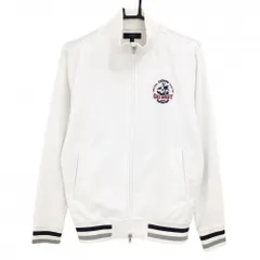 【美品】キャロウェイ ジャケットブルゾン 白×ネイビー 地模様 袖口裾ライン メンズ M ゴルフウェア Callaway