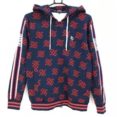 【美品】パーリーゲイツ ジップパーカー ネイビー×レッド ロゴ総柄 袖ライン レディース 1(M) ゴルフウェア PEARLY GATES