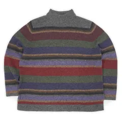 ローレン LAUREN RALPH LAUREN 90s 90年代 ウールニット モックネック ハイネック POLO ポロ オールド USA ヴィンテージ アメリカ 古着 メンズ セーター グレー系 マルチボーダー柄 L【中古】