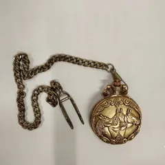 懐中時計 アンティーク風 ヴィンテージ Papini 馬の装飾 チェーン付き クォーツ P419