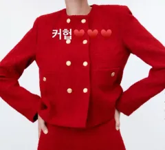 ザラ ストラクチャード レッド ジャケット レッド ツイードジャケット