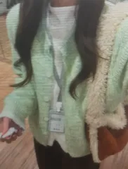 (海外配送) バイカラー ダブル カーディガン ニット セーター