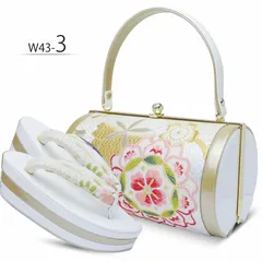 草履バッグセット 振袖用帯地 白×金 三枚芯 S/M/L/LLサイズ w43-3