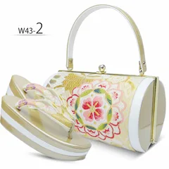 和装 草履バッグセット 振袖用 帯地 金×白 S/M/L/LLサイズ 三枚芯 w43-2