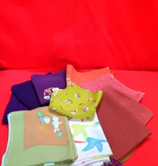 ファッション小物 風呂敷 ちりめん地 和柄 普通サイズ(1枚、ふくさ) 10枚まとめ 中古品 P293