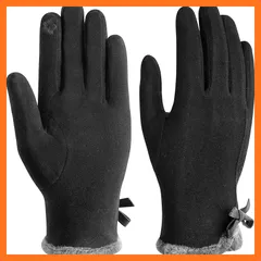 【新品】 [Vagasi] レディース タッチスクリーン グローブ - 冬用 暖かい フリース裏地 タッチスクリーン グローブ レディース サーマル スエード グローブ ファーカフ フルフィンガー ミトン 女性 女の子 テキスト入力 スキー アウトドア ギ 1