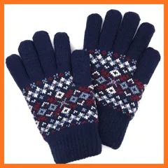 【新品】 [アネス] 手袋 ニット手袋 裏地ボアですごくあったかい 厚手 ノルディック 保温性 防寒 冷え対策 レディース n177 ネイビー 0