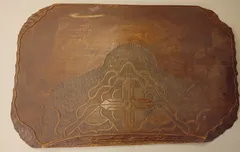 【北海道民芸 台板】木彫り装飾入り 木製台