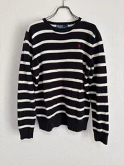 R00239｜Ralph Lauren｜ラルフローレン｜White ホワイト Black ブラック｜ニット｜レディース｜M｜古着｜90S｜Y2K｜大人気｜一点物｜ヴィンテージ｜ボーダー｜ポニー刺繍｜コットン｜フォロー割あり
