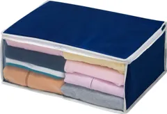 【在庫セール】アストロ 衣類収納ケース ネイビー 2個組 通気性の良い不織布製 洋服 収納袋 保管袋 収納ボックス オフシーズンの衣類をホコリから守る 埃除け 衣装ケース 中身の見える透明窓付き 折りたためる クローゼット 押し入れ収納 131-34