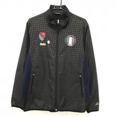 【美品】カッパ 切替ジャケット 黒×ダークグレー 総柄 サイドネイビー 複数ワッペン メンズ LL ゴルフウェア Kappa