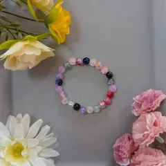 マルチカラー×クラッシュビーズ ブレスレット（16cm）／ハンドメイド・カラフル＆キラキラ