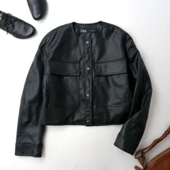 ZARA ザラ フェイクレザー ノーカラー ジャケット 羽織 S 黒 ブラック(78K＋7898)25F☆