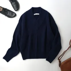 ZARA ザラ プレーンVネック セーター ニット プルオーバーウール 毛 混 S ネイビー (86Y+7686)25F