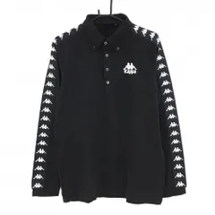 【超美品】カッパ 長袖ポロシャツ 黒×白 袖ロゴライン ボタンダウン メンズ O(XL) ゴルフウェア Kappa