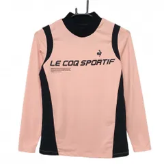 【超美品】ルコックゴルフ 長袖ハイネックシャツ サーモンピンク系×黒 フロントロゴプリント レディース M ゴルフウェア le coq sportif