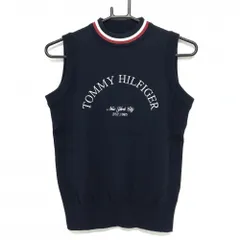 【美品】トミーヒルフィガー ニットベスト ネイビー×白 フロントロゴ ウール混  レディース S ゴルフウェア Tommy Hilfiger Golf