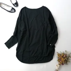 ◯ NATURAL LAUNDRY ナチュラルランドリー コットン 綿 100％ プルオーバー チュニック ブラウス 日本製 2 黒 ブラック/26Hのサムネイル