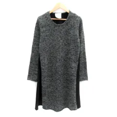 ユナイテッドアローズ UNITED ARROWS ニットワンピース ひざ丈 長袖 ラウンドネック 切替 ウール混 グレー 黒 ブラック /SY11