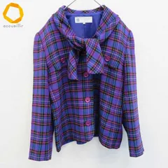 ジバンシイグラマー GIVENCHY GLAMOUR ヴィンテージ ジャケット ノーカラー ボウタイ チェック レディース [a955410]