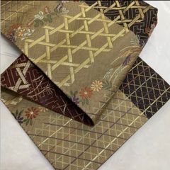未使用》黄八丈 半幅帯 格子柄 正絹 リバーシブル - メルカリ