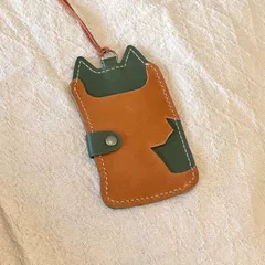 パスケース 本革 ICカードケース 定期入れ  猫雑貨 ギフト　レザークラフト