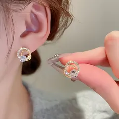 18K ゴールド CZ スタッドピアス ラウンド エレガント 上品 高見え 925シルバー針 シンプル 大人ジュエリー レディース 高級感 Lueur Noble