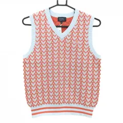 【新品】パーリーゲイツ ニットベスト ライトブルー×オレンジ ハート柄 コットン混  レディース 1(M) ゴルフウェア PEARLY GATES