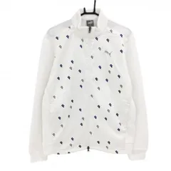 【超美品】プーマ 切替ニットジャケット 白×ライトグレー 前身頃英字柄 立体ロゴ メンズ L ゴルフウェア PUMA