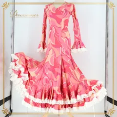 フラメンコ 衣装 ワンピース ドレス ボランテ フリル レース 柄 模様 pilar vera ピンク系 ホワイト系 可愛い おしゃれ パーティ サーモンピンク系 フラメンコダンス ステージ衣装