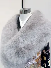 【ふかふかショール】振袖 成人式 【グレー】 ショール 大判 ふわふわ かわいい 豪華 特価 新品未使用