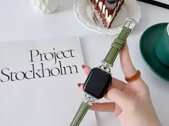 Apple Watch バンド 合皮 38/40/41mm グリーン＋シルバー　CHA592480384041
