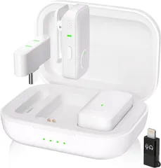 ピンマイク ワイヤレス iPhone/iPad/Android/PC 2人同時使用 360°集音  80時間使用 リバーブ/ノイズキャンセリング 超ミニクリップ式 YouTube/vlog撮影/動画配信/TikTok Lightning変換器 充電ケース付