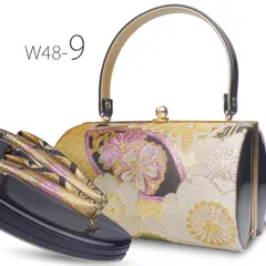 草履バッグセット 振袖 帯地 金 黒 古典 フリーサイズ w48-9