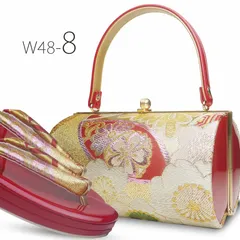 草履バッグセット 振袖 帯地 金 赤 古典 フリーサイズ w48-8