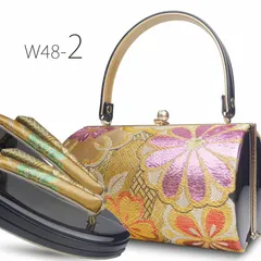 草履バッグセット 振袖 帯地 金 黒 フリーサイズ w48-2
