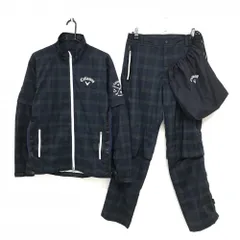 キャロウェイ レインウェア(2WAYジャケット×パンツ) ネイビー×グリーン チェック 袖着脱可 収納袋  メンズ L ゴルフウェア Callaway