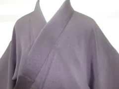 P41173　墨紫色　古代縮緬　色無地　袷　bｃ