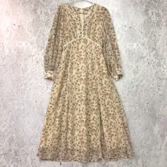 tocco closet トッコクローゼット ウエストりぼん付き ハシゴレース 切り替え フラワープリント ワンピース ベージュ Mサイズ □〇☆