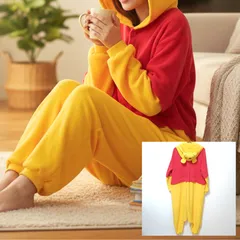 かわいい◎【着ぐるみパジャマ】くまのプーさん Disney ディズニー 仮装 ルームウェア 部屋着 つなぎ オールインワン パーカー フリース コスチューム キャラクター コスプレ イベント イエロー レッド 男女兼用 ユニセックス/M39292ja